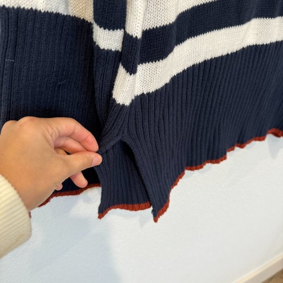Striped Navy and White Turtleneck Sweater - Picture 3 of 6